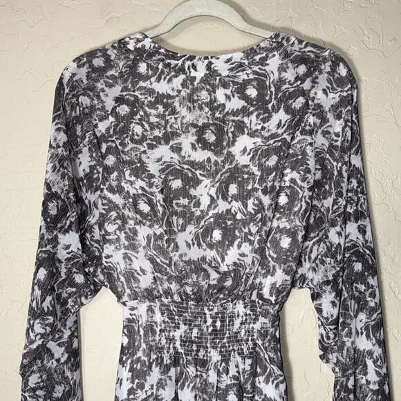 All saints Nicholas Rosa gray shear long sleeve smocked waist dress with pockets - Picture 10 of 13